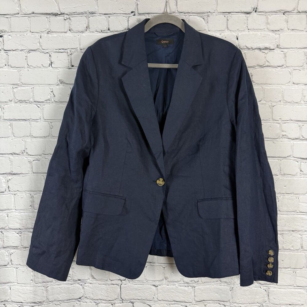QUINCE European Linen Structured Blazer Jacket Women L Deep Navy Minimalist - Picture 5 of 14